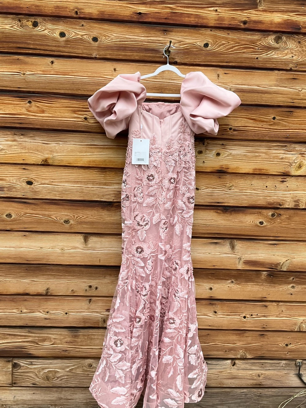 MAC DUGGAL Pink Size 6 Satin Off The Shoulder Embroidered Mermaid Gown - Picture 10 of 13